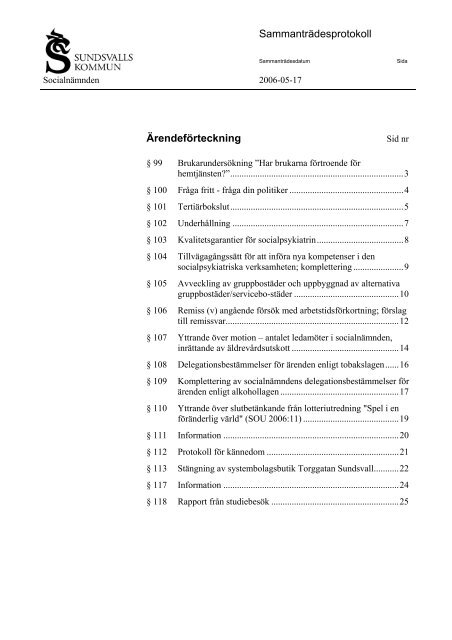 SammantrÃ¤desprotokoll ÃrendefÃ¶rteckning - Sundsvall