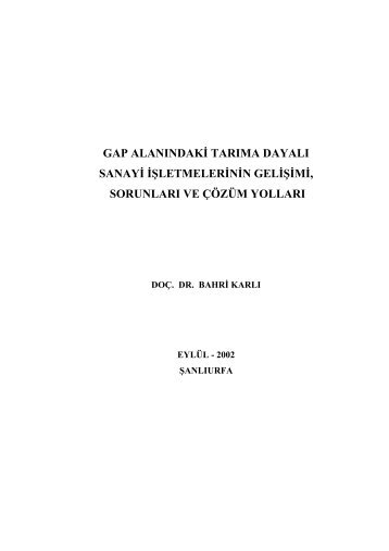 gap alanındaki tarıma dayalı sanayi işletmelerinin gelişimi, sorunları ...