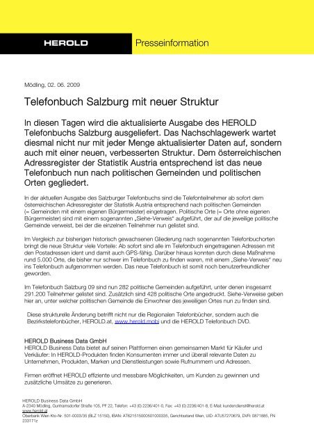 Telefonbuch Salzburg mit neuer Struktur - HEROLD.at