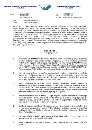 Euroandi, benzinska pumpa, Velika KladuÅ¡a - Agencija za vodno ...