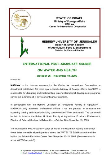 international post-graduate course on water and health