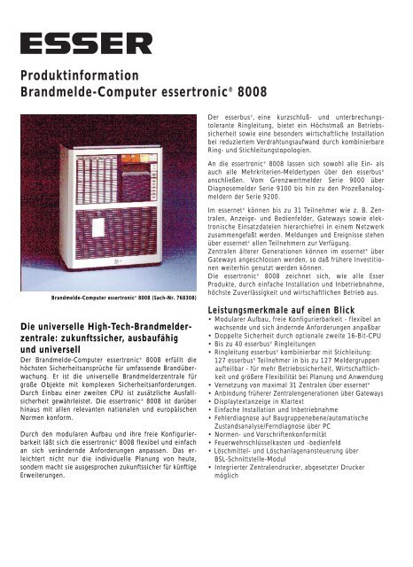 Produktinformation Brandmelde-Computer essertronic® 8008