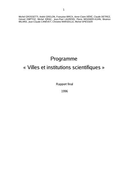 Programme A Villes Et Institutions Scientifiques A Lisst