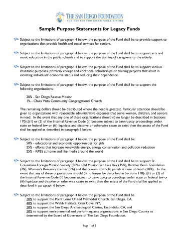 Sample Purpose Statements for Legacy Funds - The San Diego ...