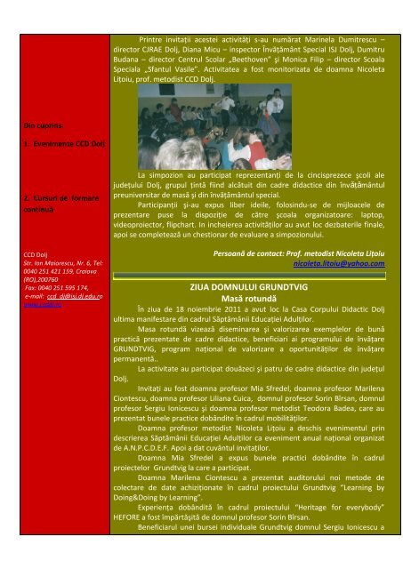 Newsletter Noiembrie 2011 - Casa Corpului Didactic Dolj