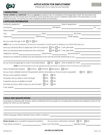 APPLICATION FOR EMPLOYMENT - ISC