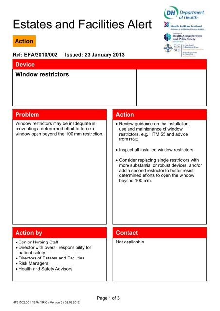 Window restrictors [PDF 36Kb] - Health Facilities Scotland