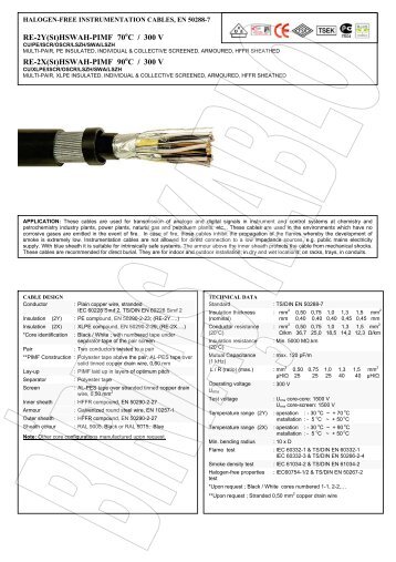 RE-2Y(St)HSWAH-PIMF 70 C / 300 V RE-2X(St) - Yeniiletisim.com.tr