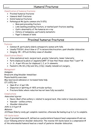 Humeral Fractures Proximal humerus fractures