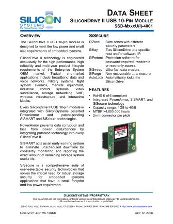Data sheet SiliconDrive II 10-pin Modul USB 2.0 with 2 mm Connector