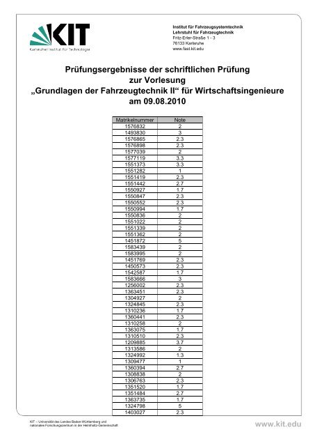 Grundlagen der Fahrzeugtechnik Teil II, schriftliche PrÃ¼fung vom ...