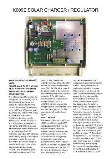 K009E SOLAR CHARGER / REGULATOR - Oatley Electronics