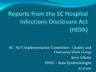 Presentation by Jerry Gibson, SC DHEC- Hospital Infection Database