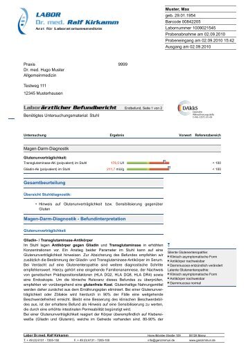 Musterbefund Gluten Stuhltest - Fairvital