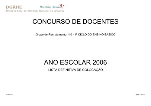 CONCURSO DE DOCENTES ANO ESCOLAR 2006 - Fenprof