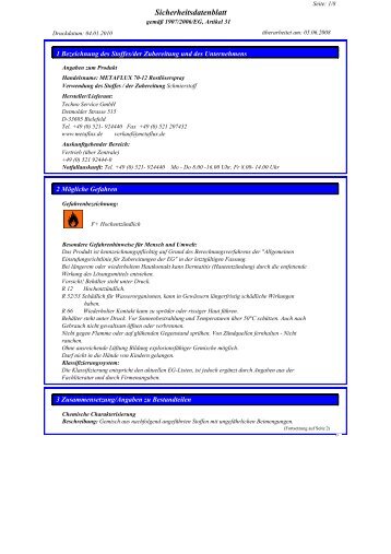 Metaflux 70-12 EG-Sicherheitsdatenblatt