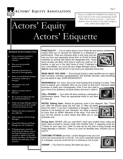Equity Actors' Etiquette