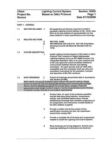 Client ' Lighting Control System Section 16592 - nocom