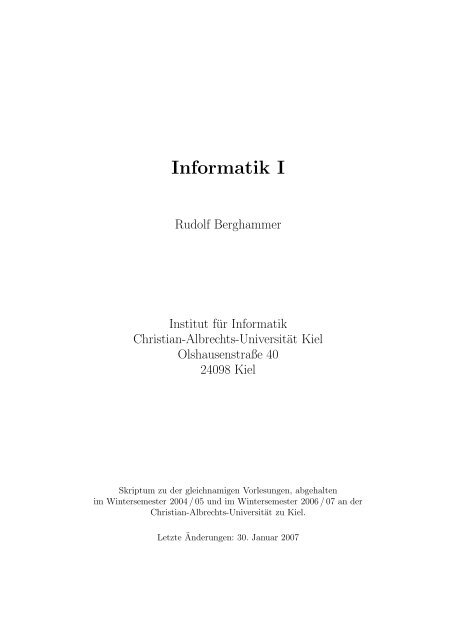 Informatik I - Institut für Informatik - Christian-Albrechts-Universität zu ...