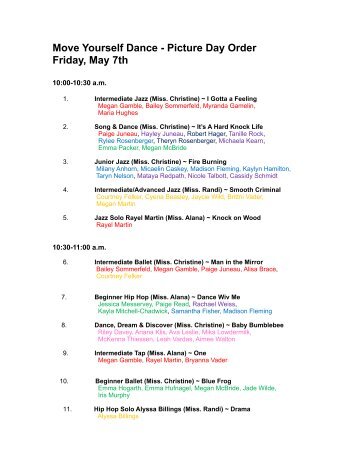 Move Yourself Dance - Picture Day Order Friday, May 7th