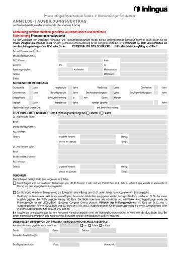 Ausbildungs-/Anmeldevertrag zum Download (PDF) - inlingua Fulda