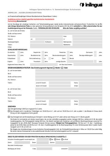 Ausbildungs-/Anmeldevertrag zum Download (PDF) - inlingua Fulda
