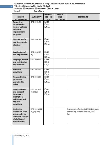 Checklist - Ohio Department of Insurance