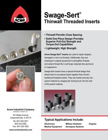 Swage-SertÂ® Thinwall Threaded Inserts - Acme Industrial