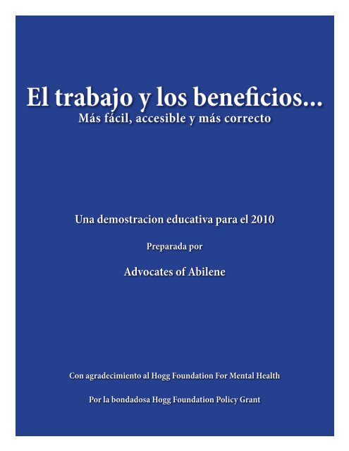 El trabajo y los beneficios... - Hogg Foundation for Mental Health