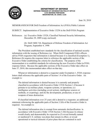 DoD FOIA EO 13526 Guidance - United States Department of Defense