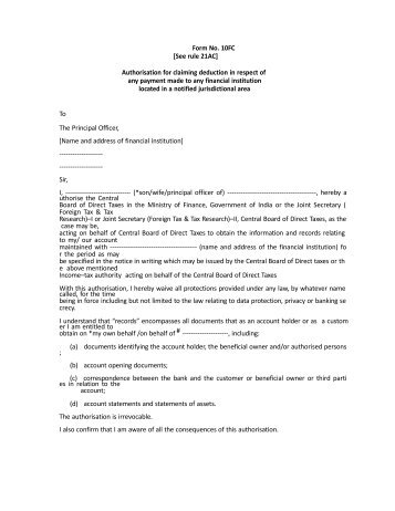 Form No. 10FC [See rule 21AC] Authorisation for claiming ... - Webtel