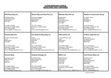 LUTON BOROUGH COUNCIL REGISTERED SKIP COMPANIES