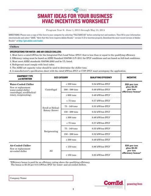 smart ideas for your businessÂ® hvac incentives worksheet - ComEd