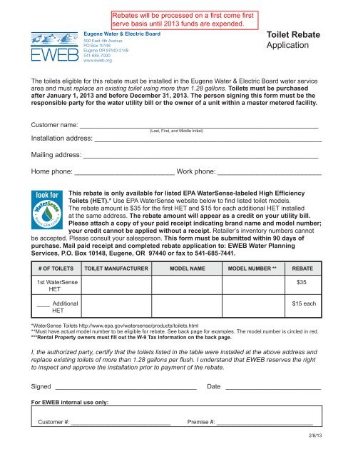 Calgary Toilet Rebate Application Form