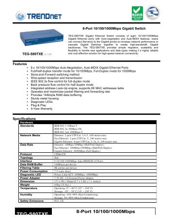 TEG-S80TXE 8-Port 10/100/1000Mbps Gigabit Switch