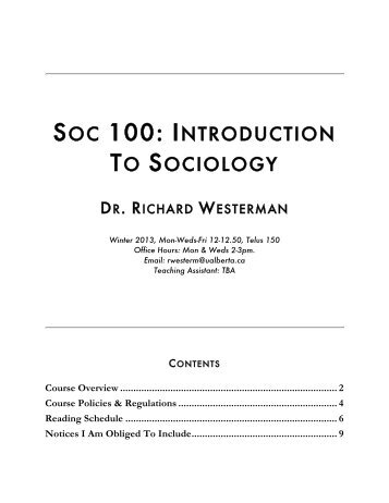 SOC 100: INTRODUCTION TO SOCIOLOGY - University of Alberta