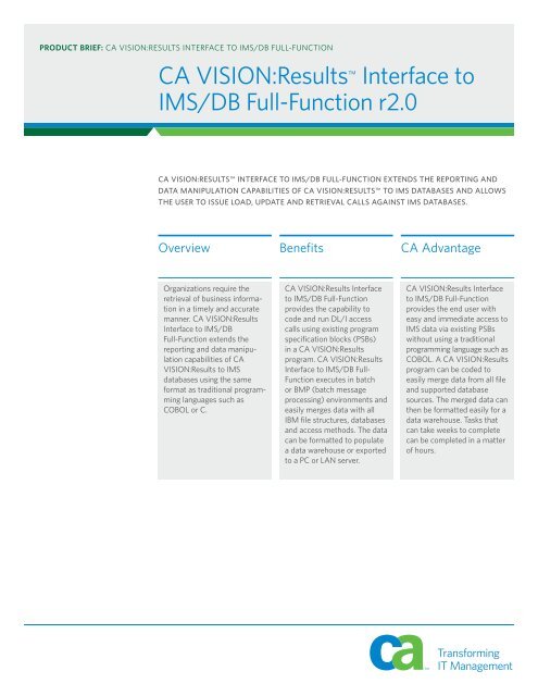 CA VISION:Results Interface IMS/DB Full-Fuction ... - CA Technologies