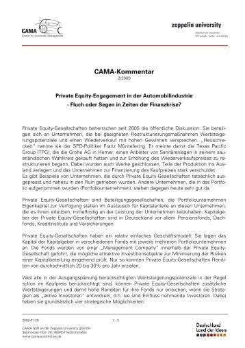 Private Equity-Engagement in der Automobilindustrie Fluch ... - CAMA