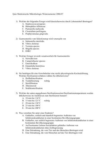 Quiz Medizinische Mikrobiologie Wintersemester 2006/07 ... - echsi.de