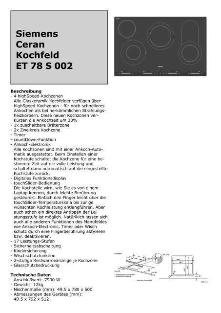 Siemens Ceran Kochfeld ET 78 S 002