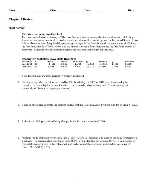 Chapter 2 Review Packet