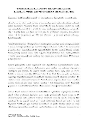 PAZARLAMA AMAÃLI KOBÄ° WEB SÄ°TELERÄ°NÄ°N ETKÄ°NLEÅTÄ°RÄ°LMESÄ°
