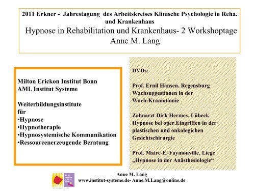 Hypnose in Rehabilitation und Krankenhaus- 2 ... - Institut Systeme