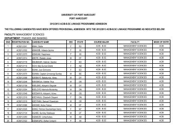 view Admission list - University of Port Harcourt
