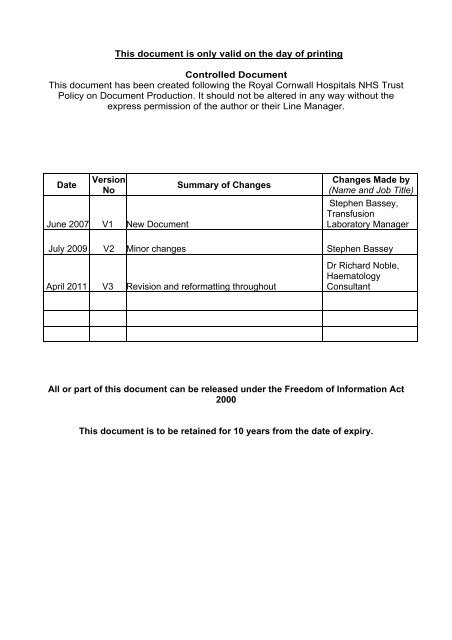 Maximum Surgical Blood Order Schedule - the Royal Cornwall ...