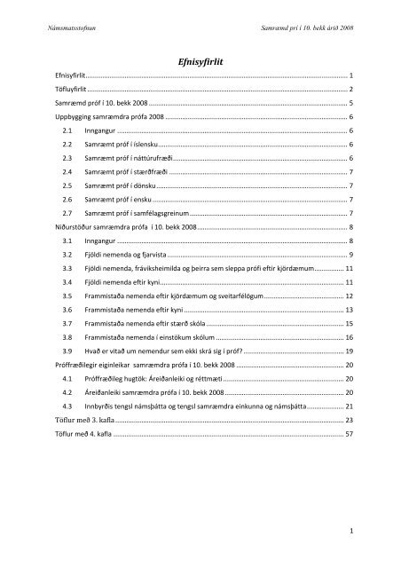 SkÃ½rsla um samrÃ¦md prÃ³f Ã­ 10. bekk 2008 - NÃ¡msmatsstofnun