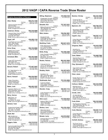 2012 VAGP / CAPA Reverse Trade Show Roster