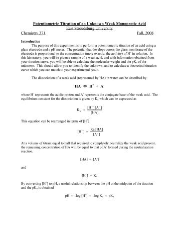 Potentiometric Titration of an Unknown Weak Acid