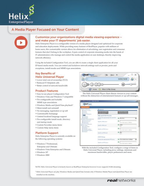Helix Enterprise Player (formerly known as ... - RealNetworks