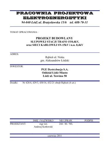 pracownia projektowa elektroenergetyki - PGE Dystrybucja